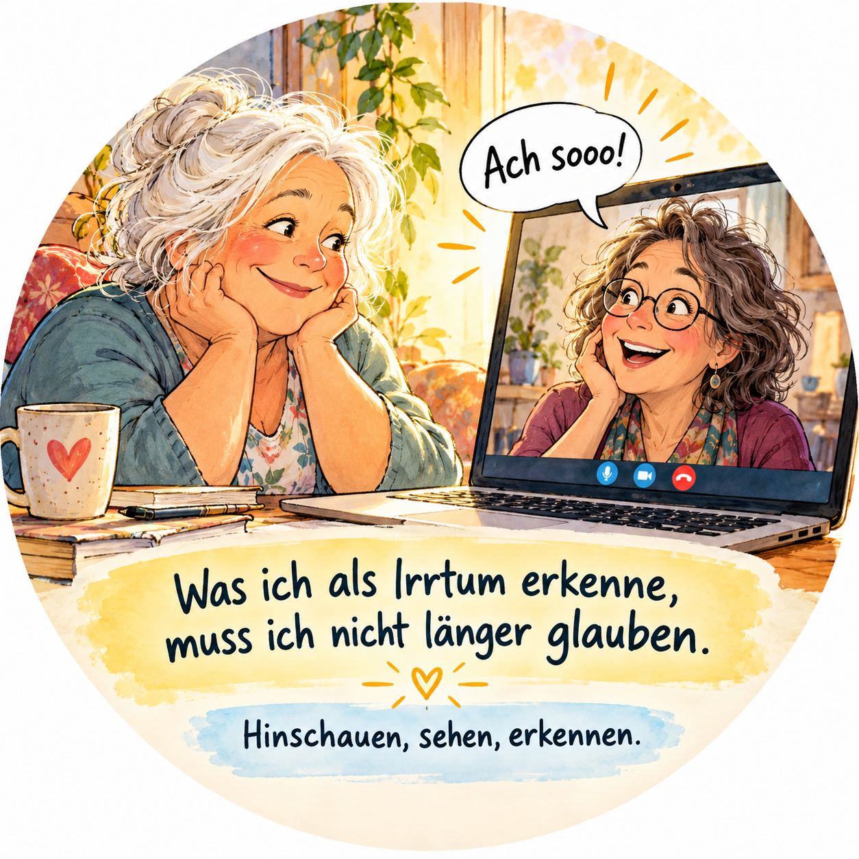 Erkenntnis im Videoanruf, gemeinsames Hinschauen und Verstehen.